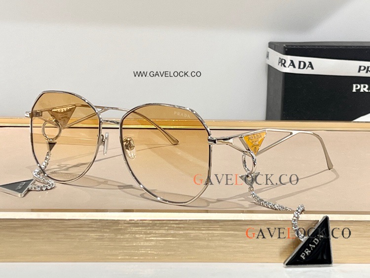 Prada Symbole Sunglasses Silver Leg Chain Holder set Diamonds